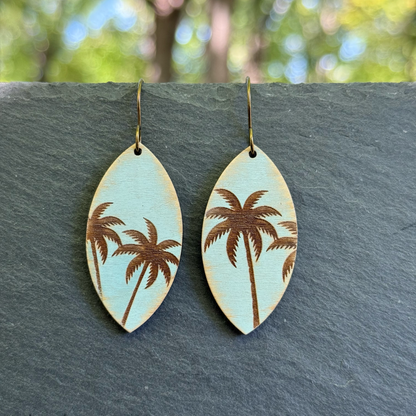 Palm Tree Engraved Drop Dangle Earrings