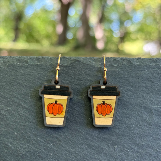 Pumpkin Coffee Cup Drop Dangle Earrings