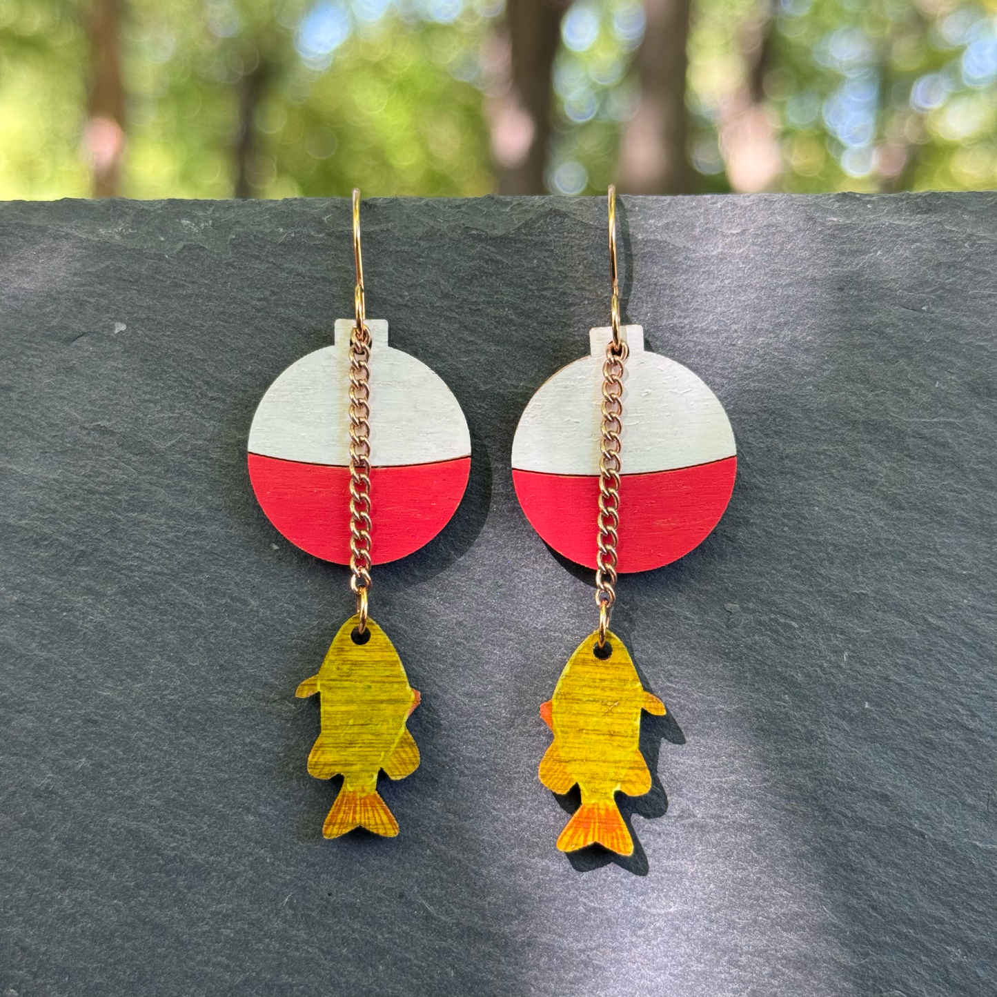 Fish and Bobber Drop Dangle Earrings