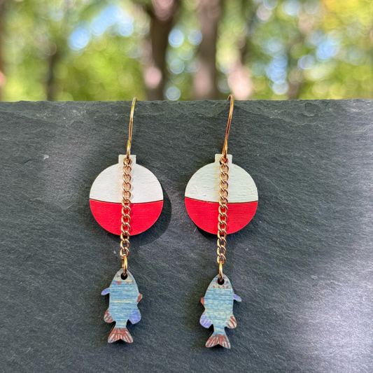 Fish and Bobber Drop Dangle Earrings