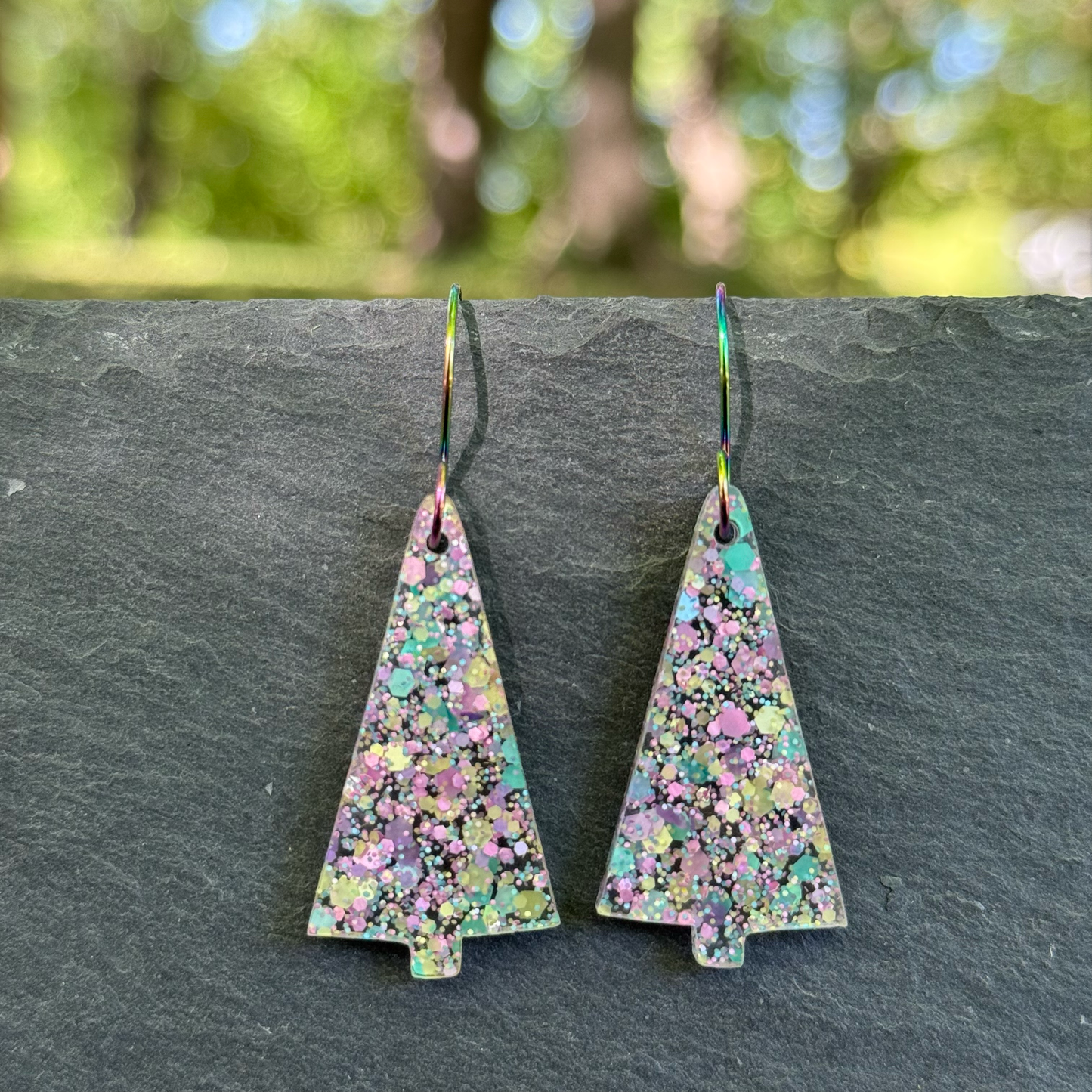 Pastel Tree Acrylic Drop Dangle Earrings