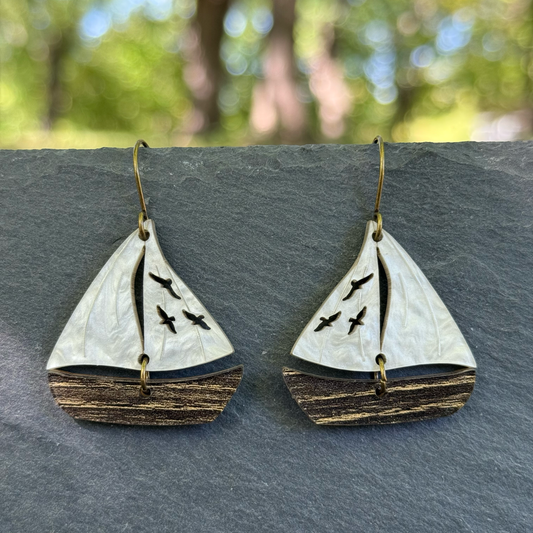 Sail Boat Acrylic Drop Dangle Earrings