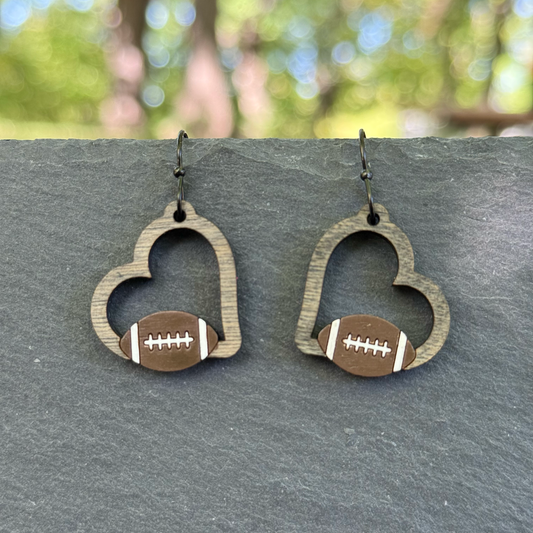Football  Heart Drop Dangle Earrings