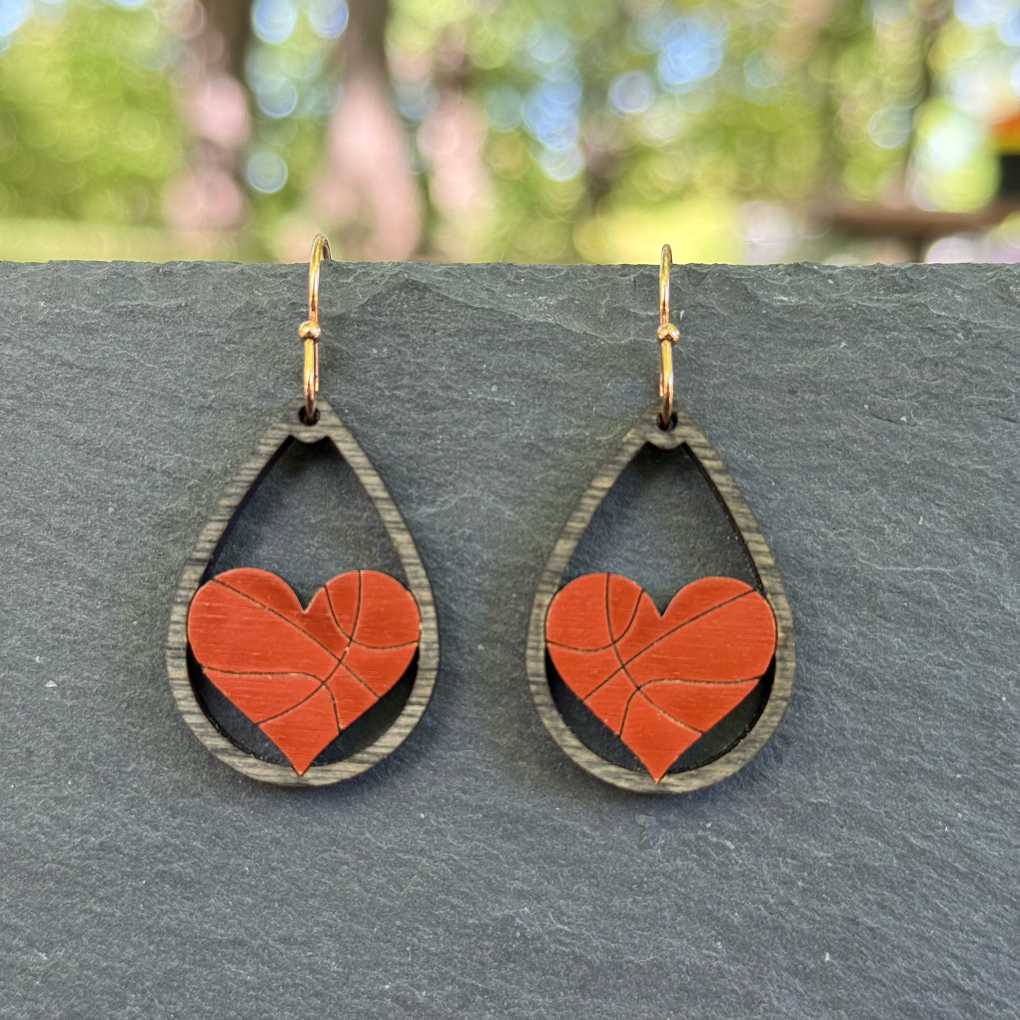 Basketball Teardrop Heart Drop Dangle Earrings