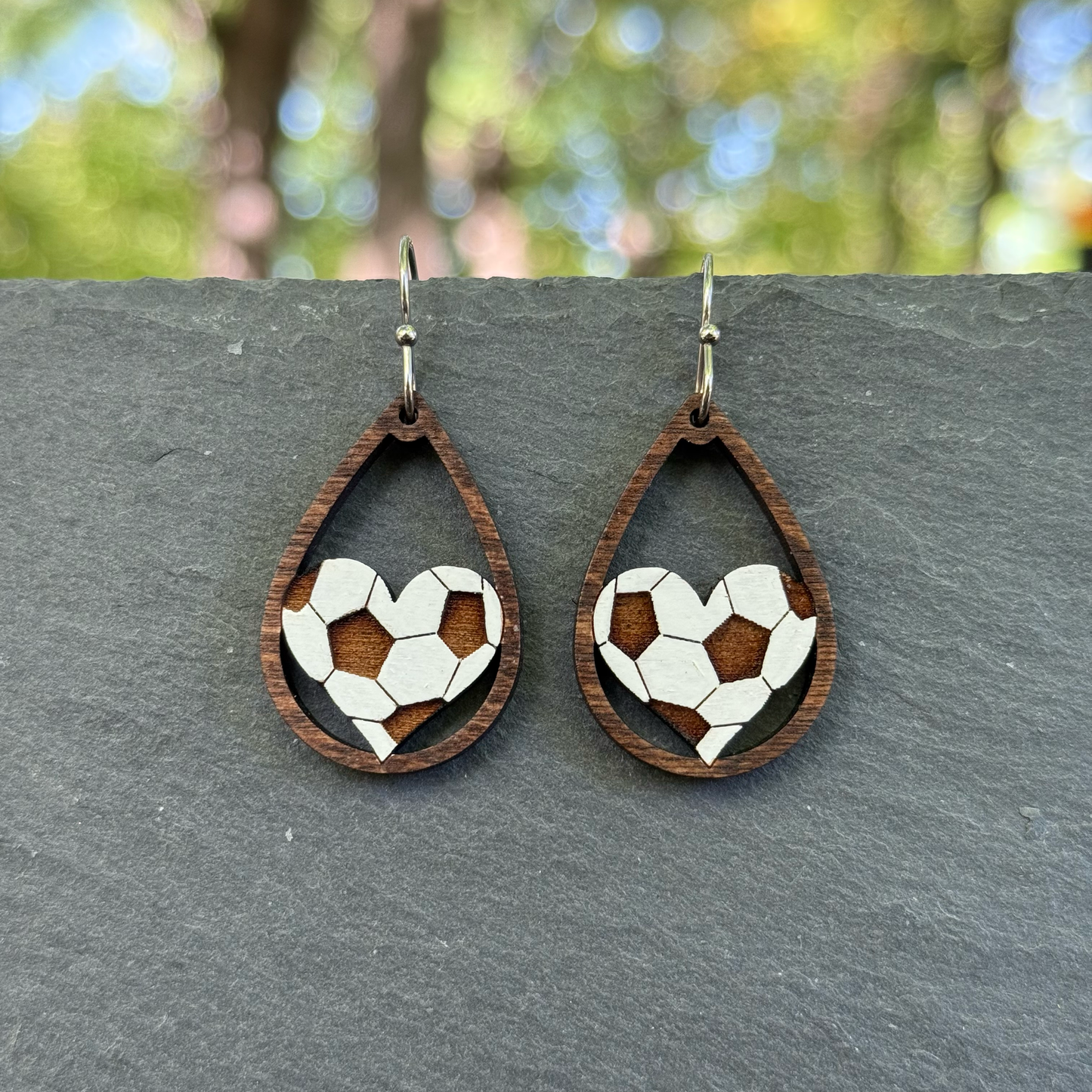 Soccer Teardrop Heart Drop Dangle Earrings
