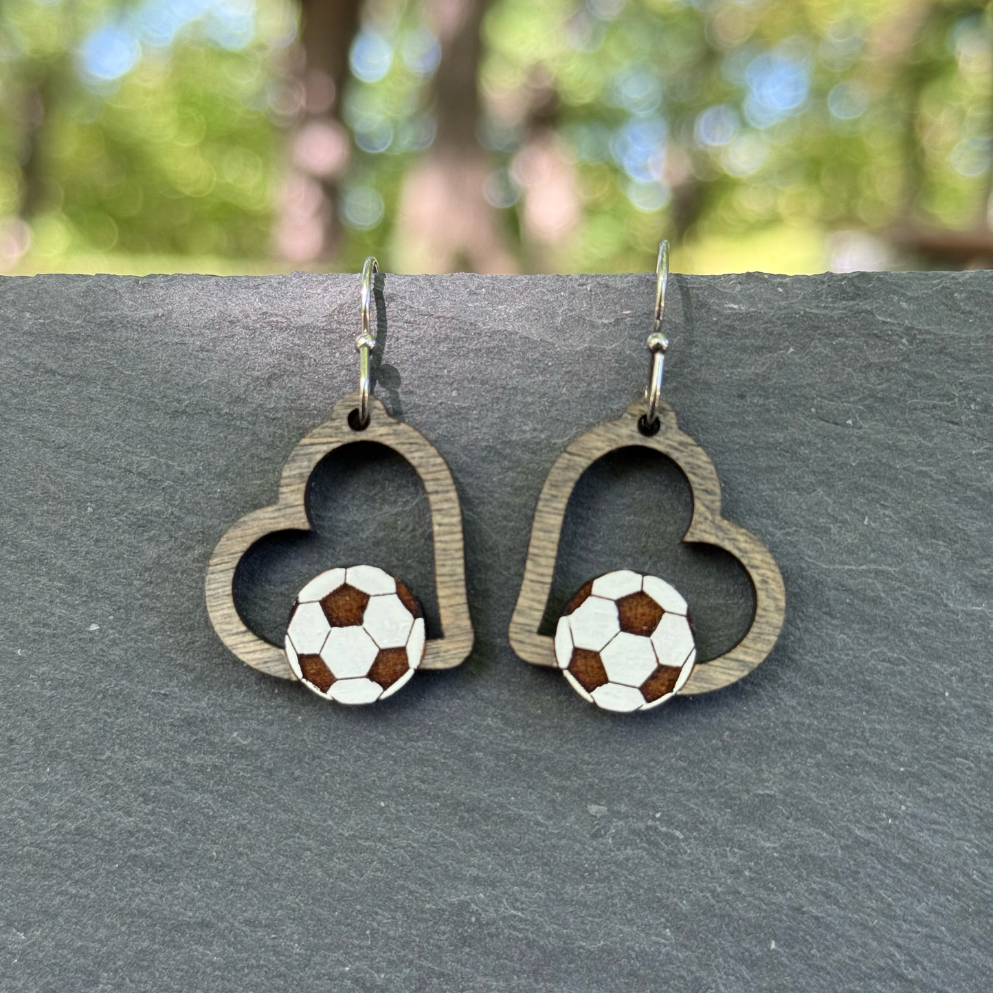 Soccer Heart Drop Dangle Earrings