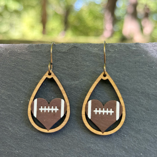 Football Teardrop Heart Drop Dangle Earrings