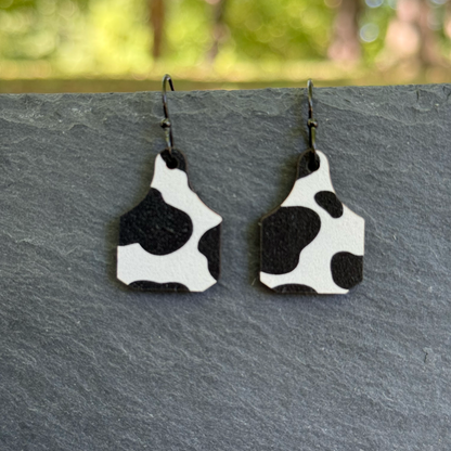 Cow Print Cattle Tag Drop Dangle Earrings