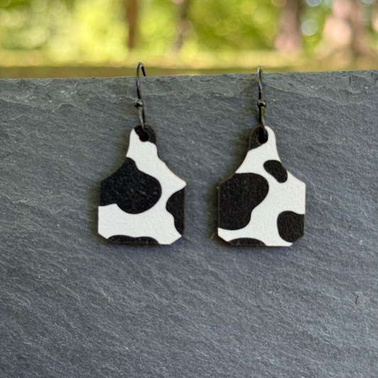 Cow Print Cattle Tag Drop Dangle Earrings