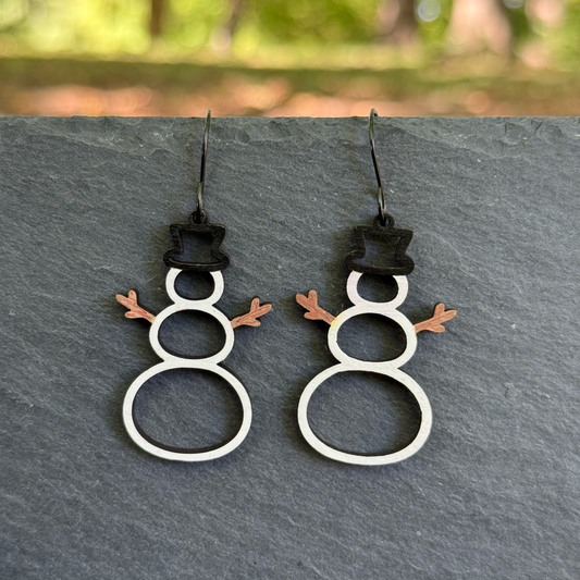 Stick Snowman Drop Dangle Earrings