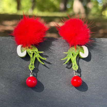 Grinch Hand Drop Ornament Acrylic Drop Dangle Earrings