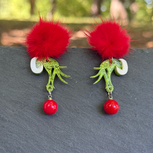 Grinch Hand Drop Ornament Acrylic Drop Dangle Earrings