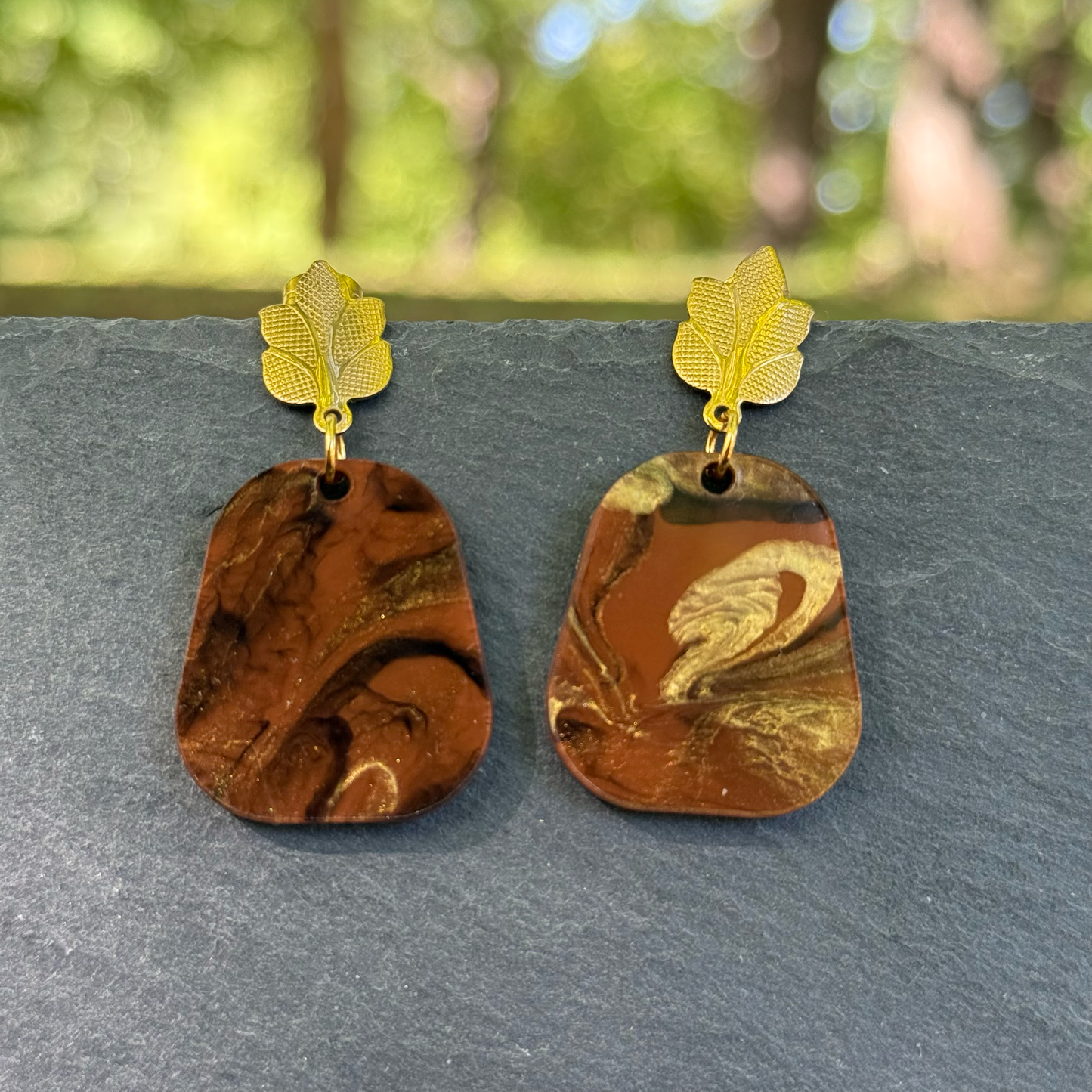 Swirl Acrylic with Gold Leaf Stud Dangle Earrings