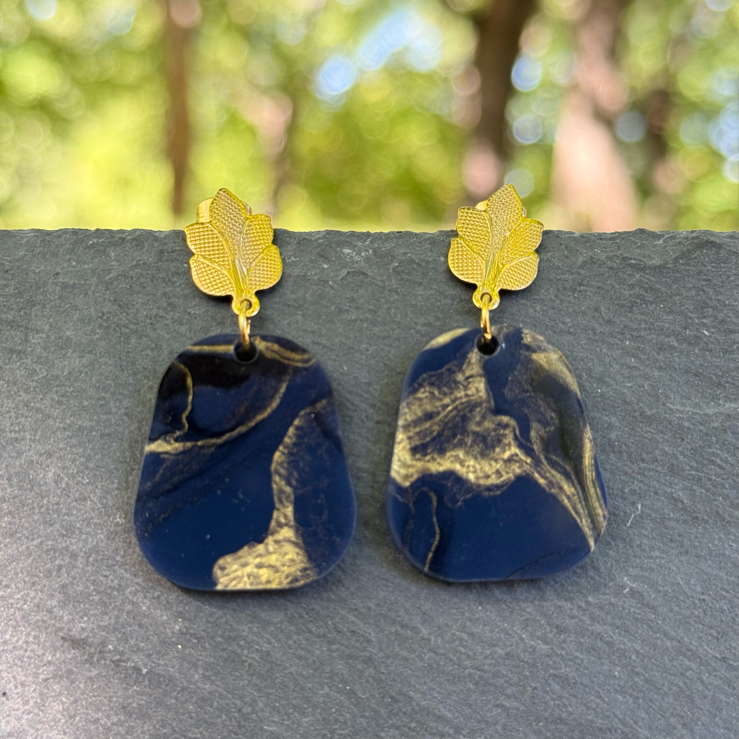 Swirl Acrylic with Gold Leaf Stud Dangle Earrings