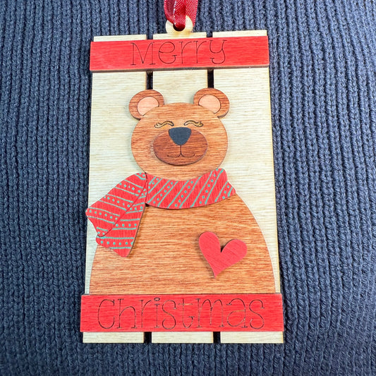 Bear Pallet Layered Wood Ornament