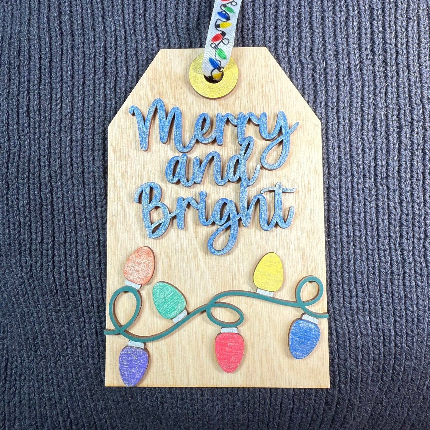 Merry & Bright Tag Layered Wood Ornament