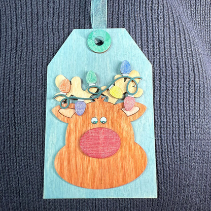 Rudolph Tag Layered Wood Ornament