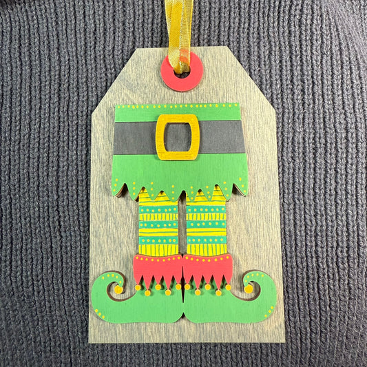 Elf Tag Layered Wood Ornament