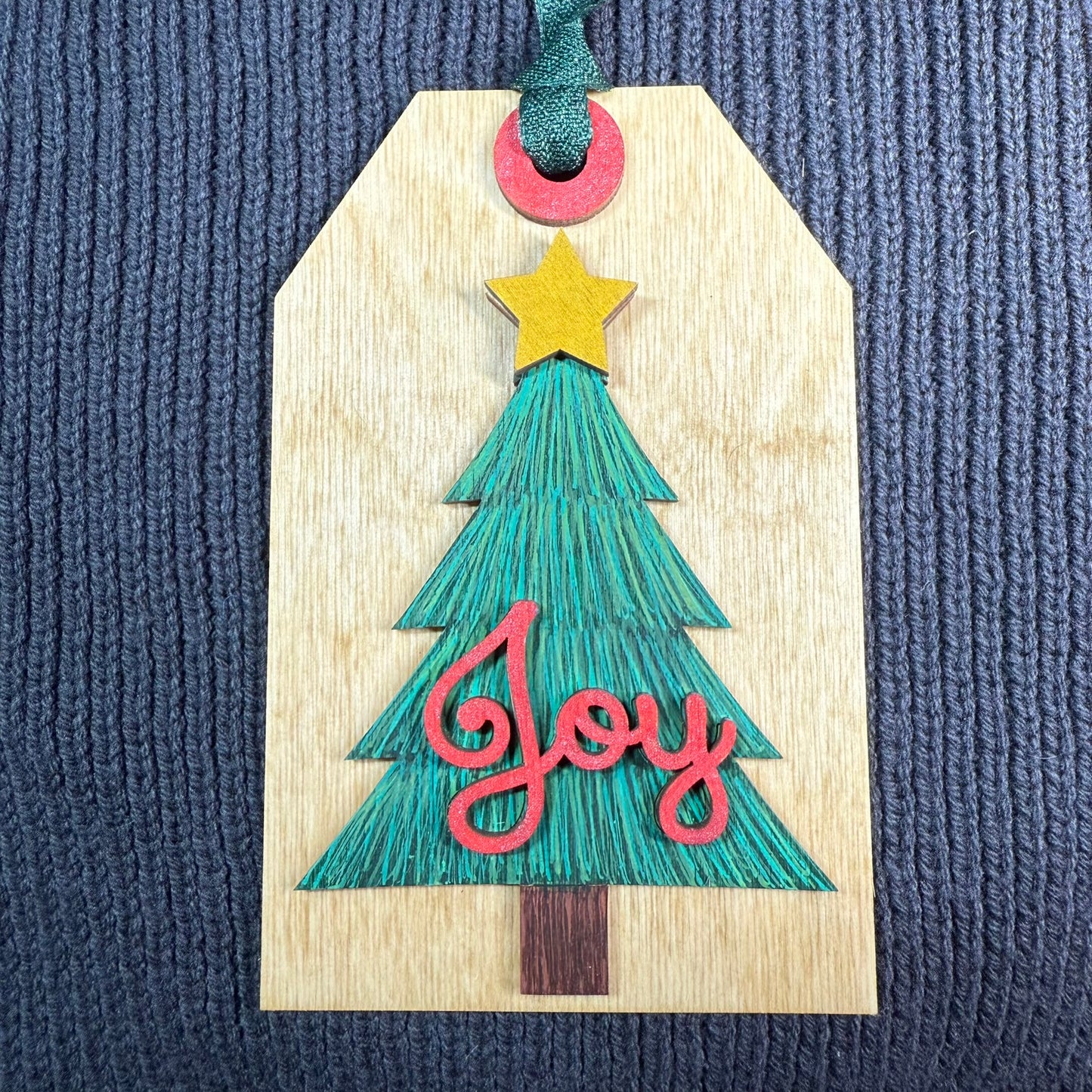 Tree "Joy" Tag Layered Wood Ornament
