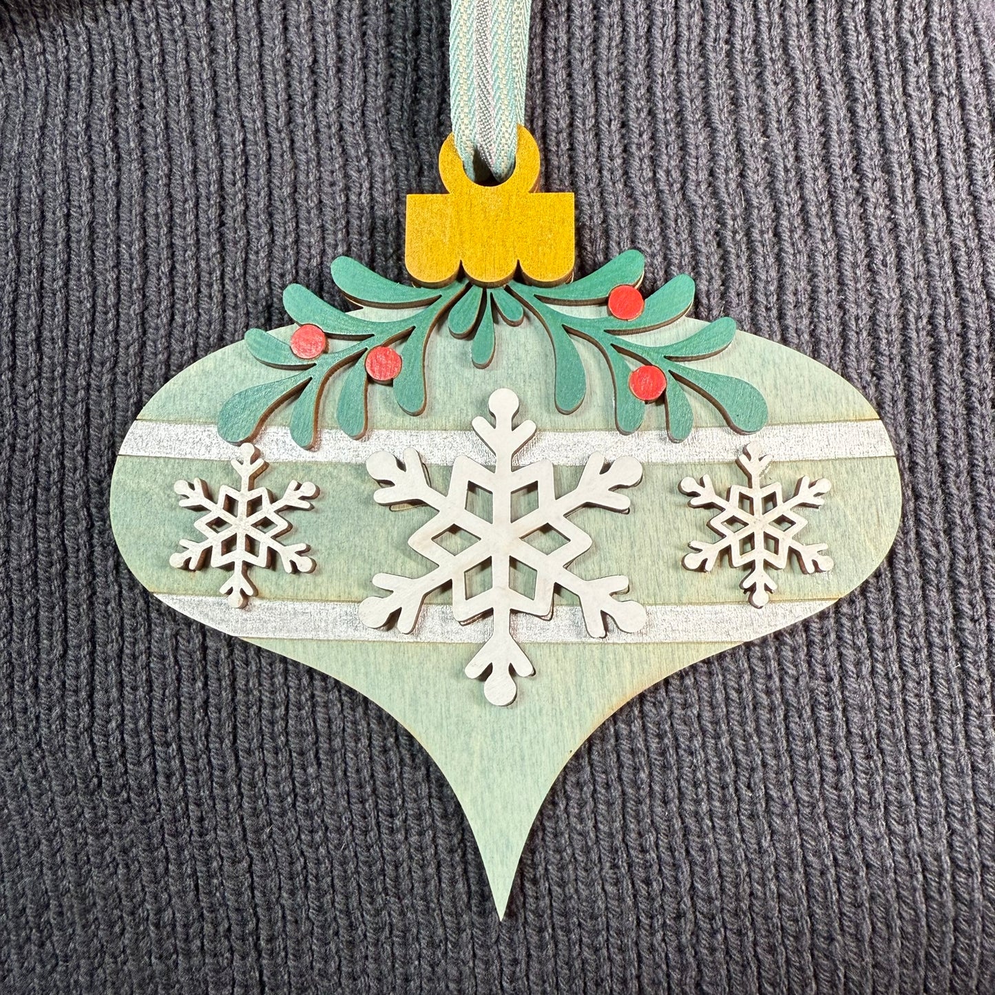 Mistletoe Snowflake Trio Layered Wood Ornament