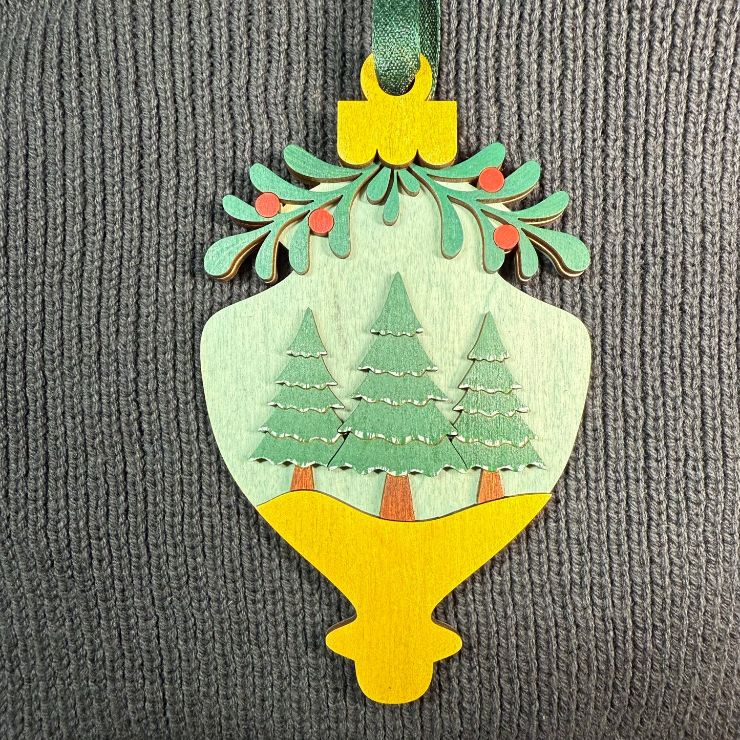 Mistletoe Trio of Trees Layered Wood Ornament