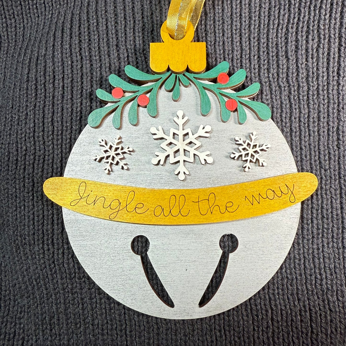 Mistletoe Jingle Bell Layered Wood Ornament