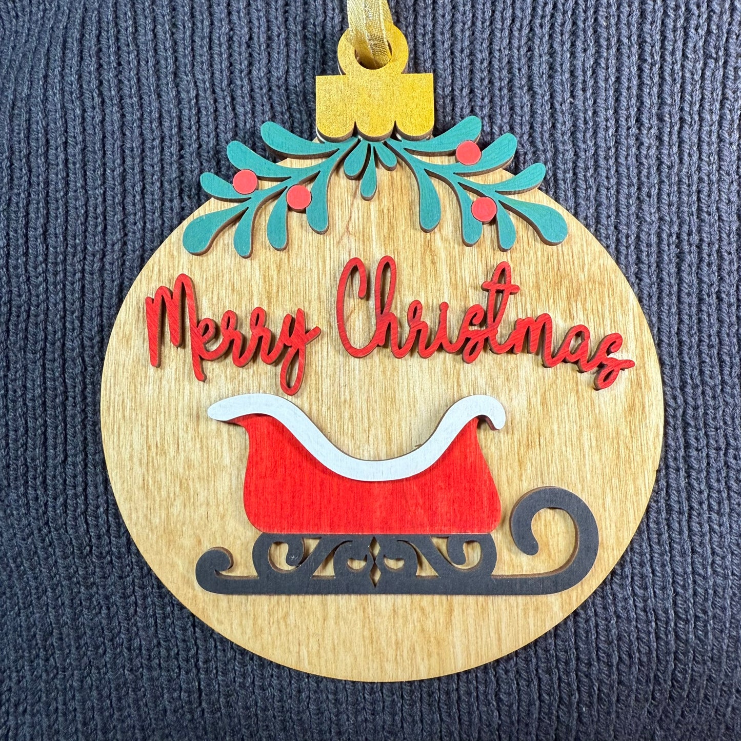 Mistletoe Sleigh Layered Wood Ornament