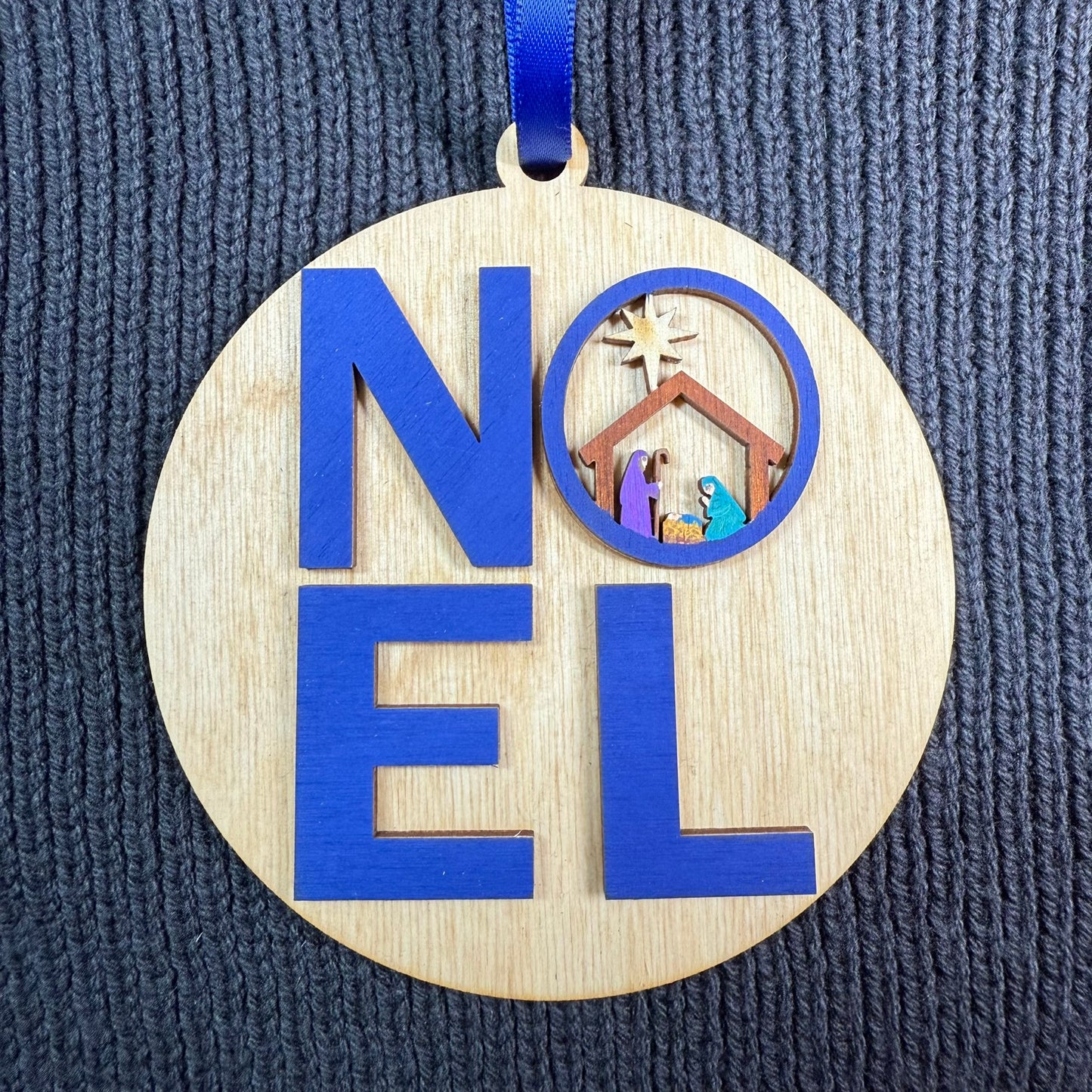 Round NOEL Manger Layered Wood Ornament