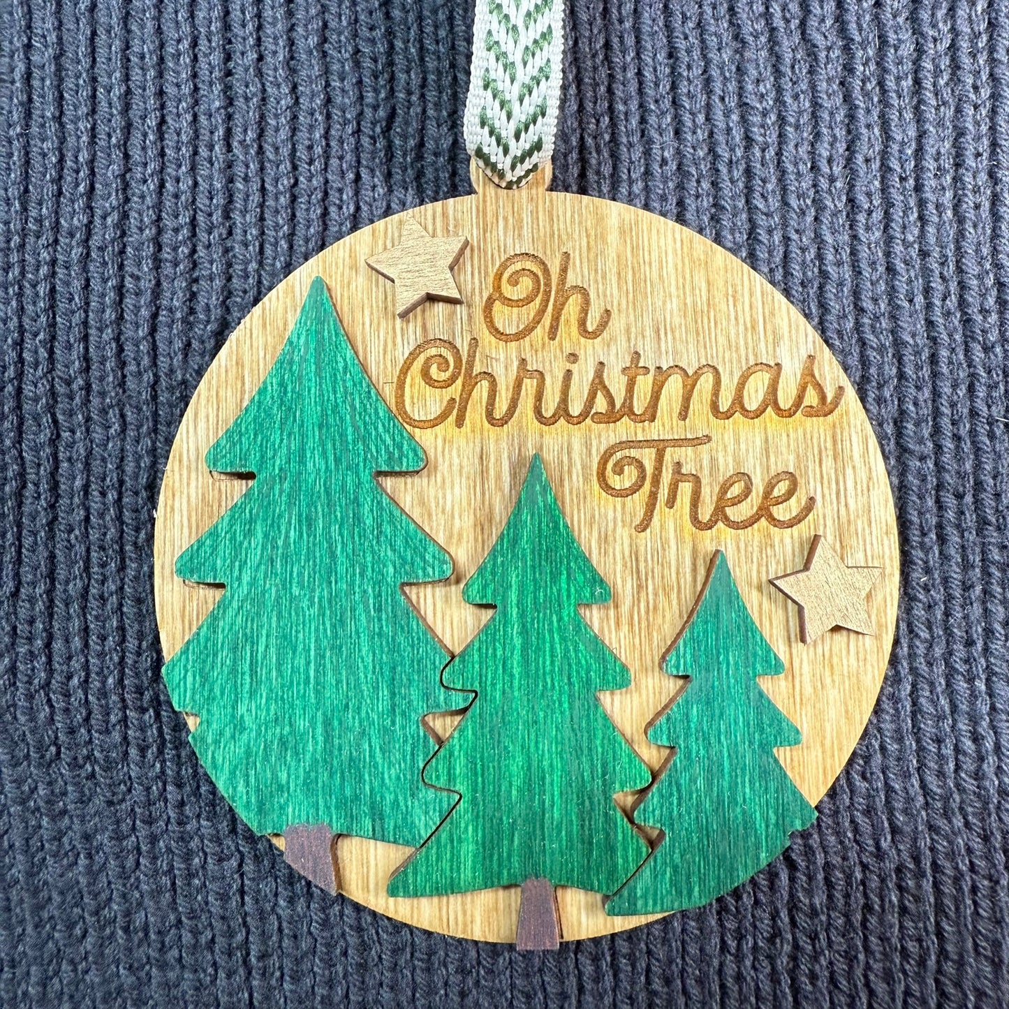 Round Trio of Trees Layered Wood Ornament