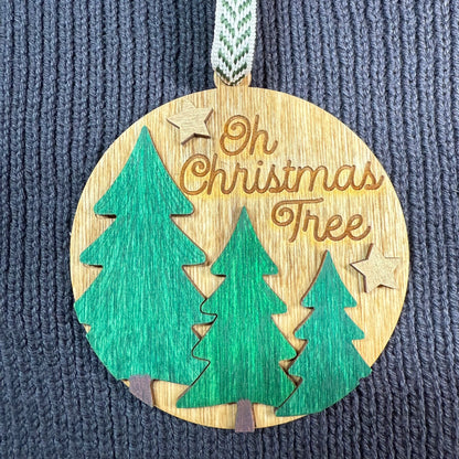 Round Trio of Trees Layered Wood Ornament