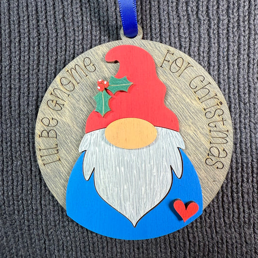 Round Gnome Layered Wood Ornament