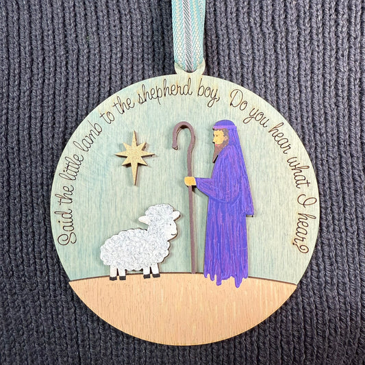 Round Shepard with Sheep Layered Wood Ornament