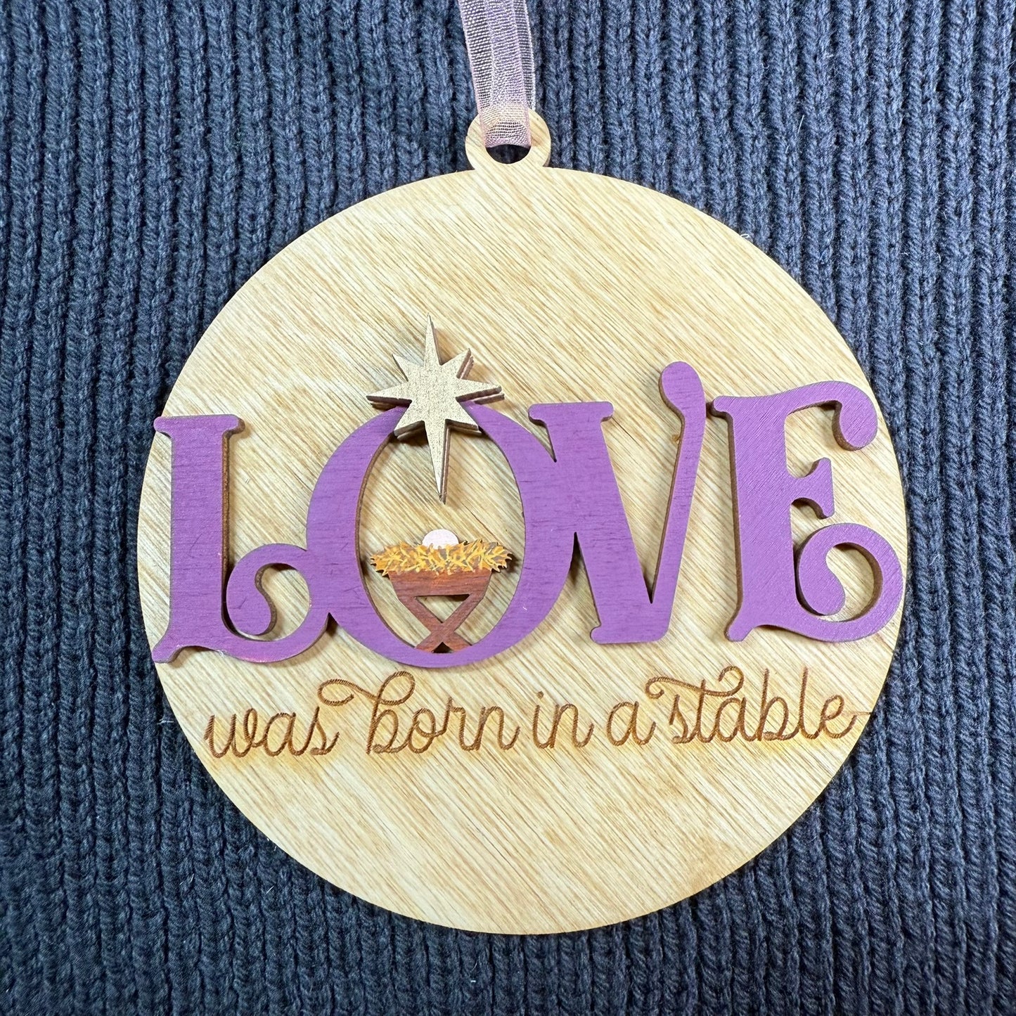 Round LOVE Manger Layered Wood Ornament