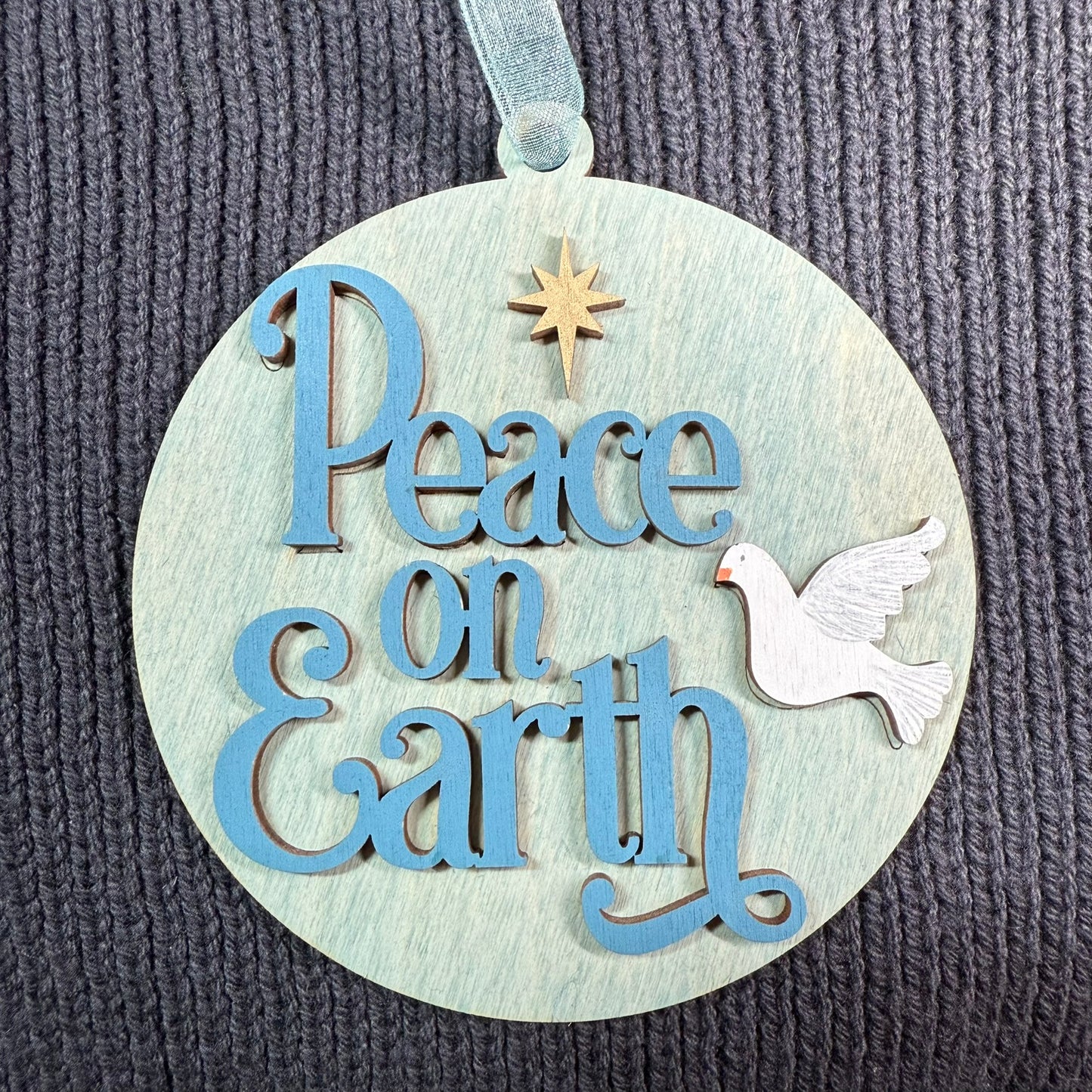 Round Peace on Earth with Dove Layered Wood Ornament