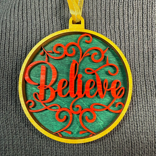 Believe Layered Wood Ornament
