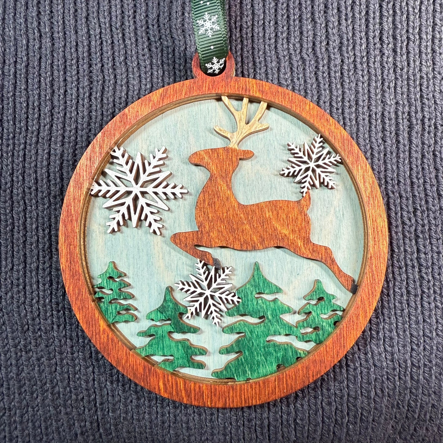 Leaping Deer Layered Wood Ornament
