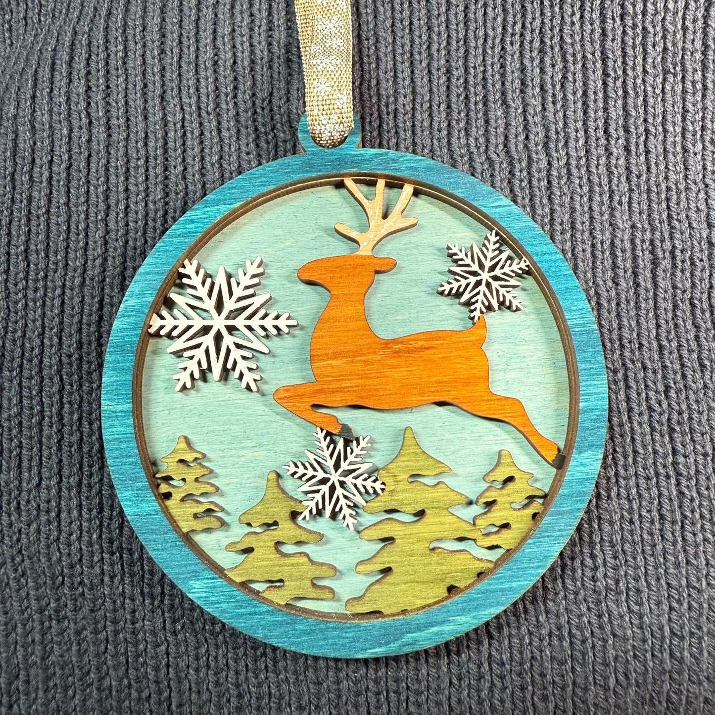 Leaping Deer Layered Wood Ornament