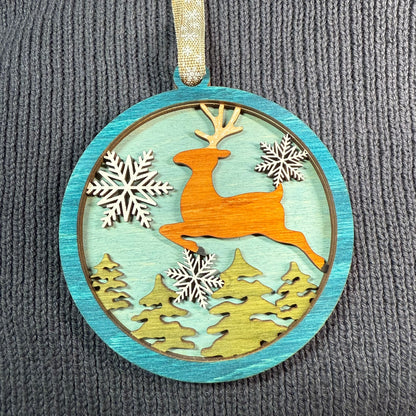 Leaping Deer Layered Wood Ornament