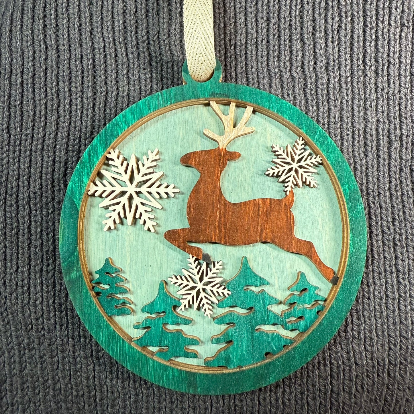 Leaping Deer Layered Wood Ornament