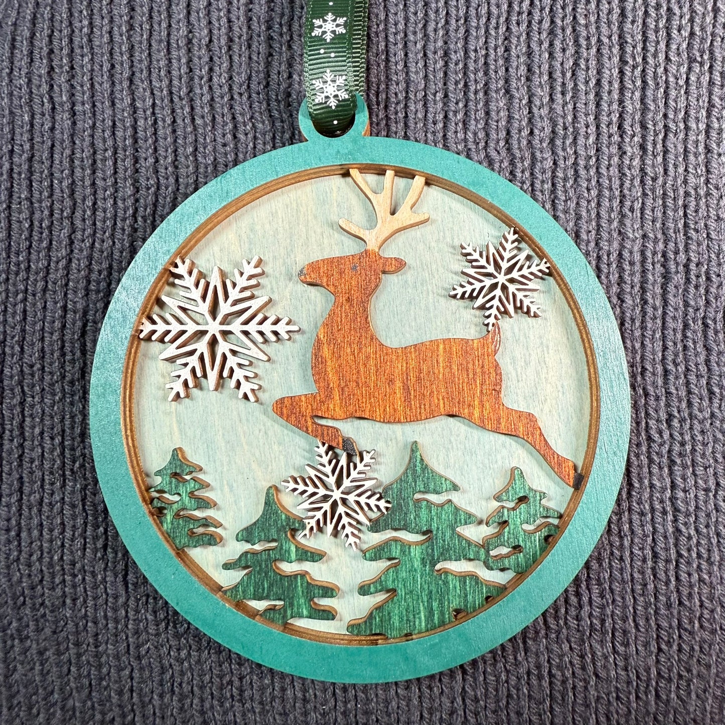 Leaping Deer Layered Wood Ornament