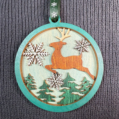 Leaping Deer Layered Wood Ornament
