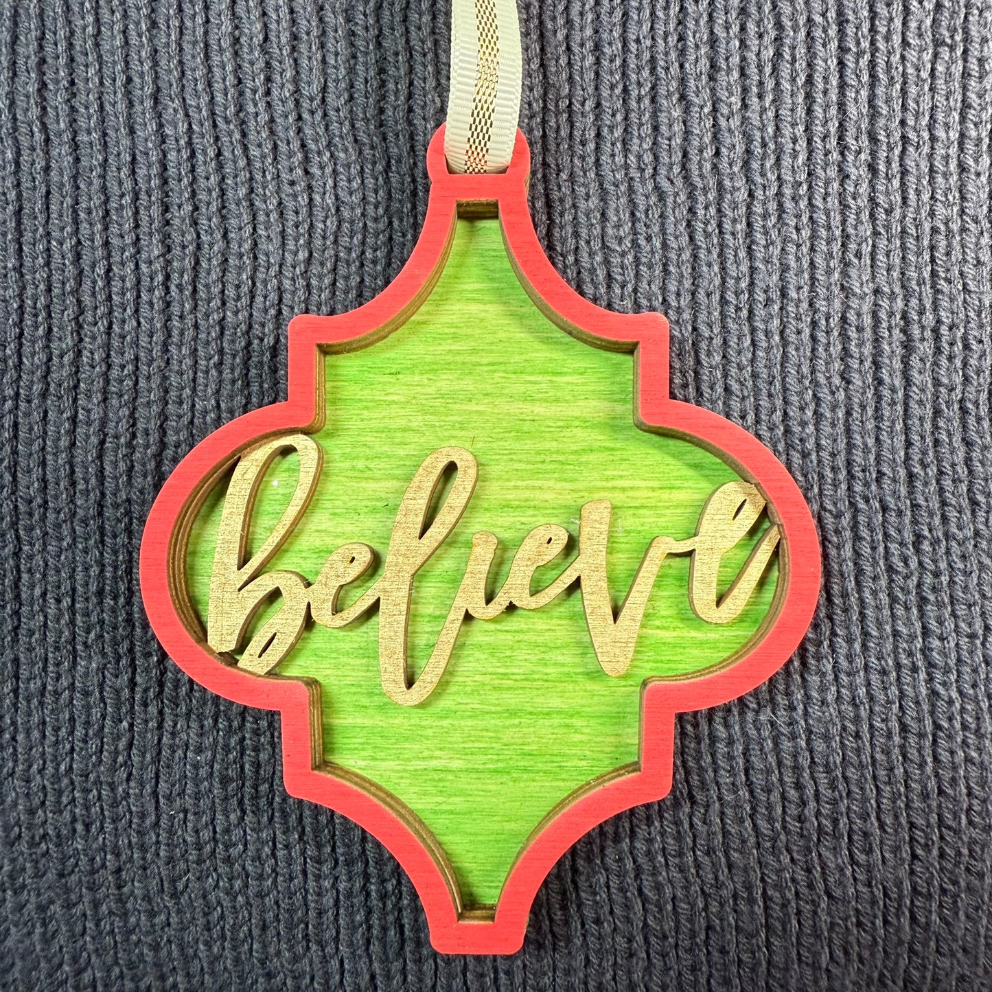 Believe Ornate Layered Wood Ornament