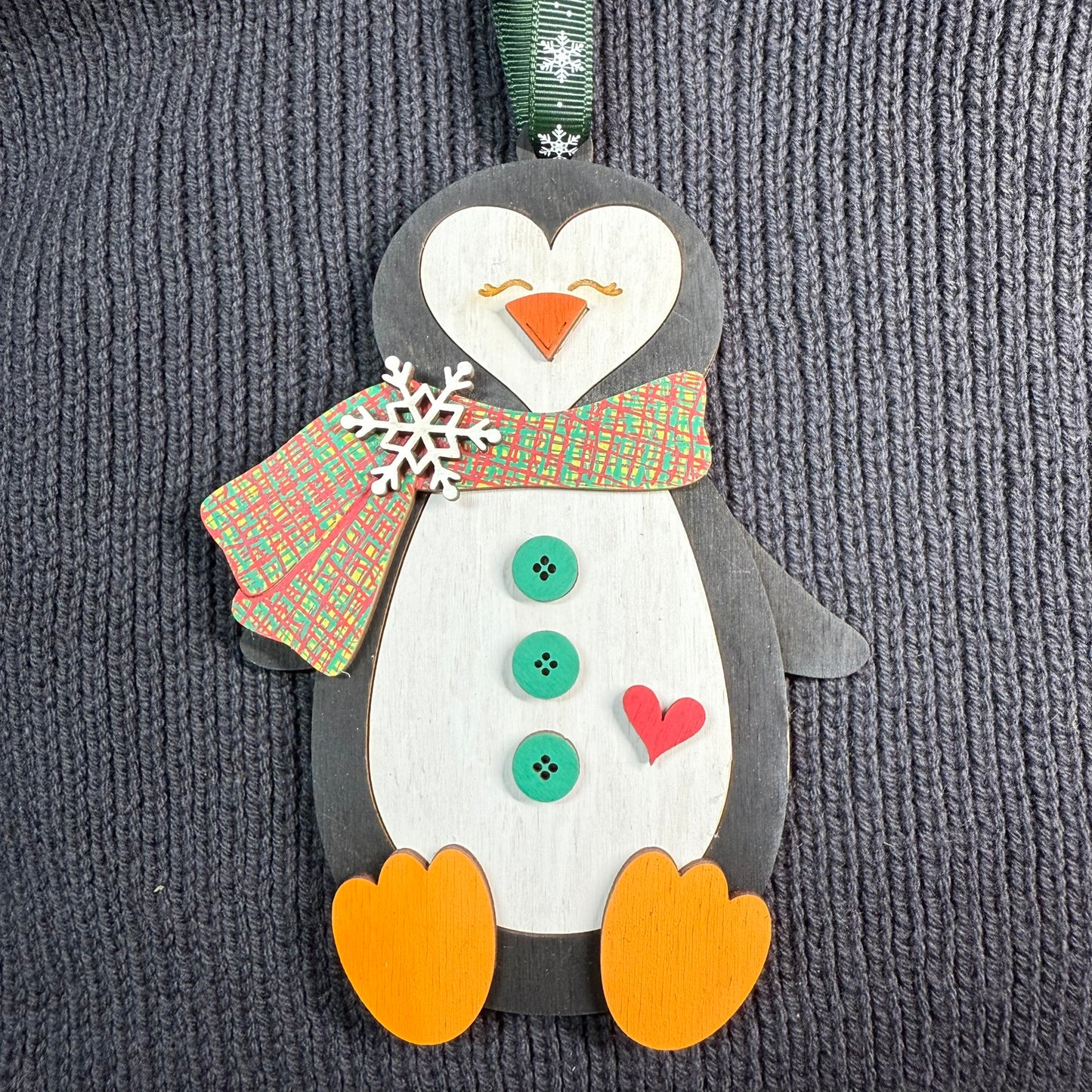 Penguin with Scarf Layered Wood Ornament