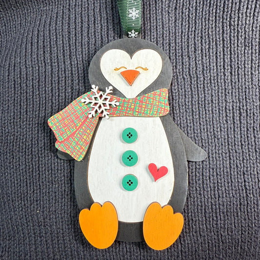 Penguin with Scarf Layered Wood Ornament