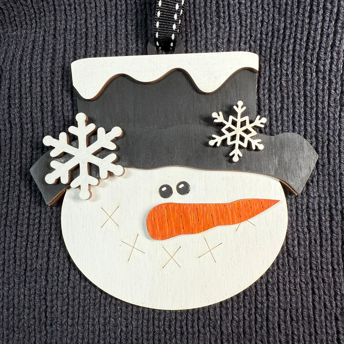 Snowman Head with Snowflakes Layered Wood Ornament