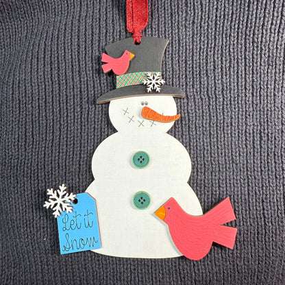 Snowman "let it snow" Tag & Cardinal Layered Wood Ornament