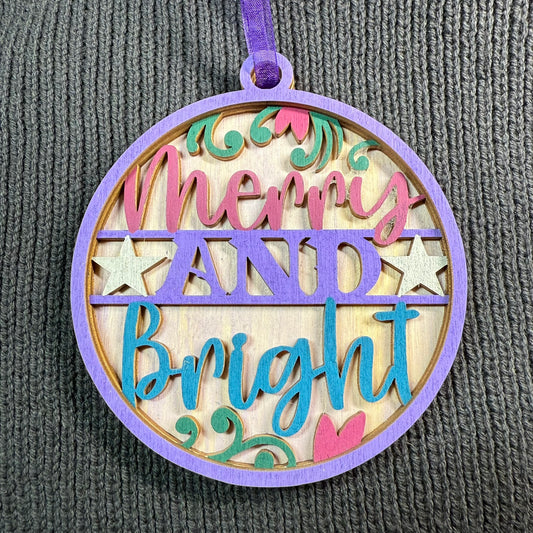 Merry & Bright Layered Wood Ornament