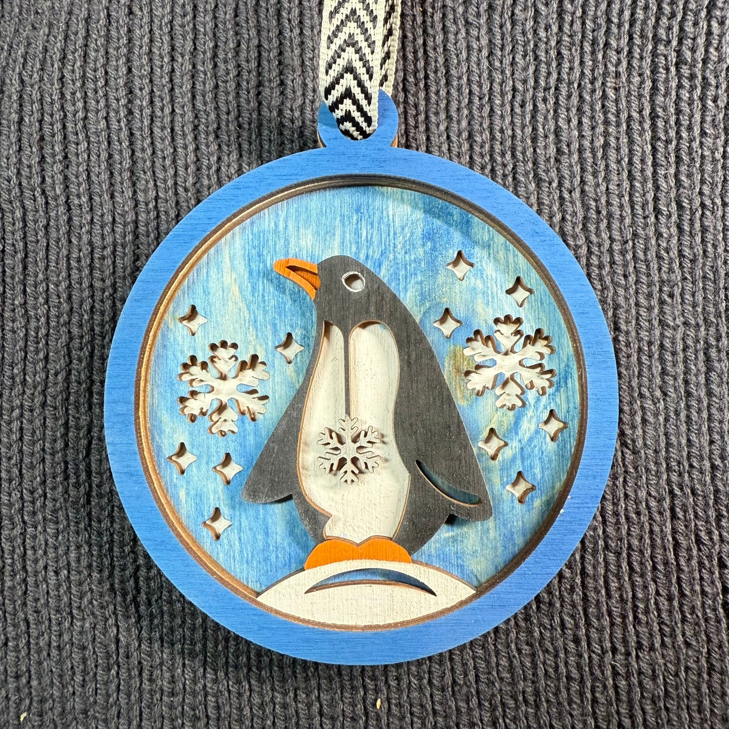 Penguin with Snowflake Belly Layered Wood Ornament