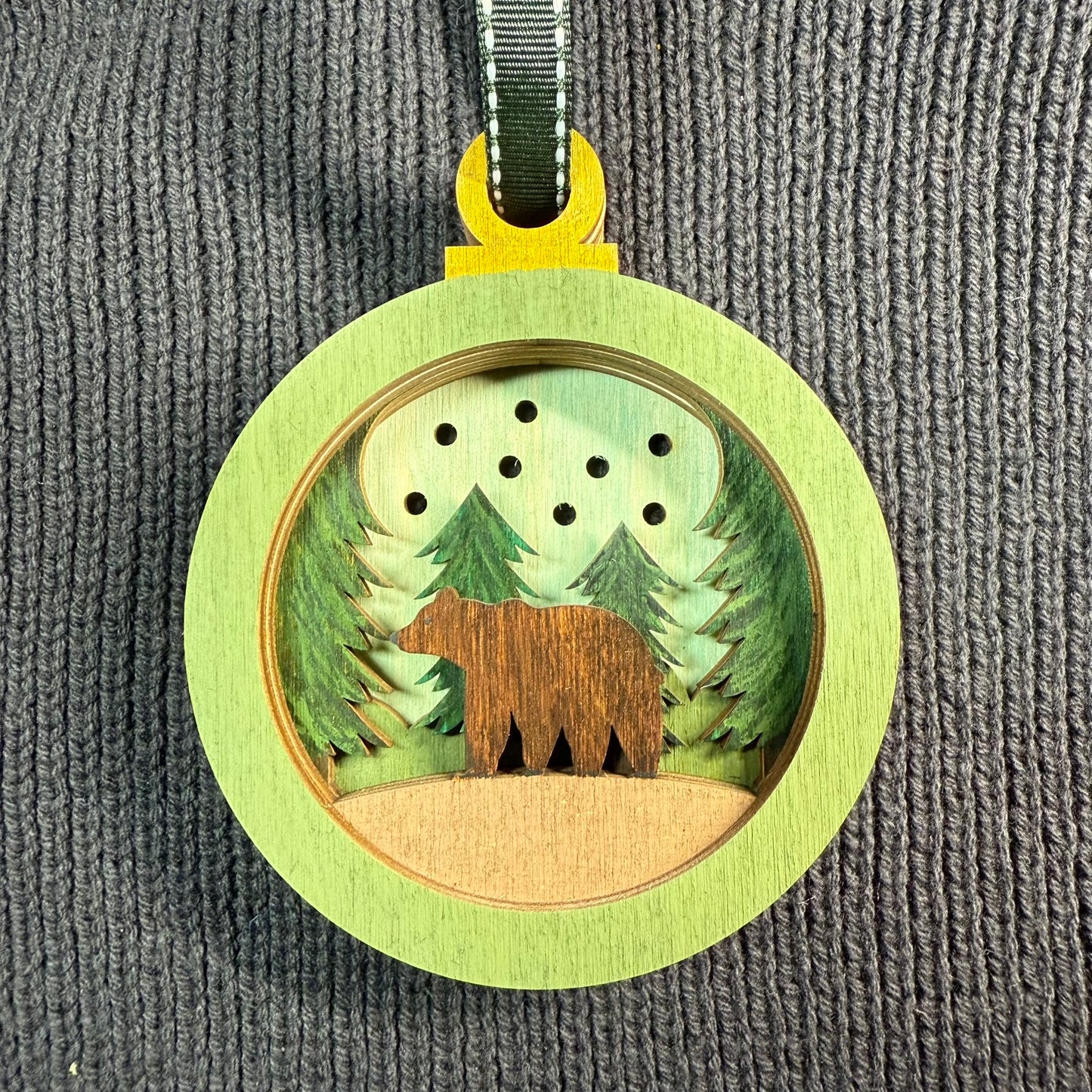 Bear Among Pines Layered Wood Ornament