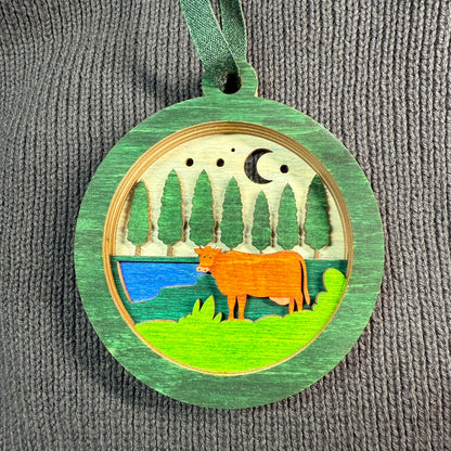 Cow Among Trees Layered Wood Ornament